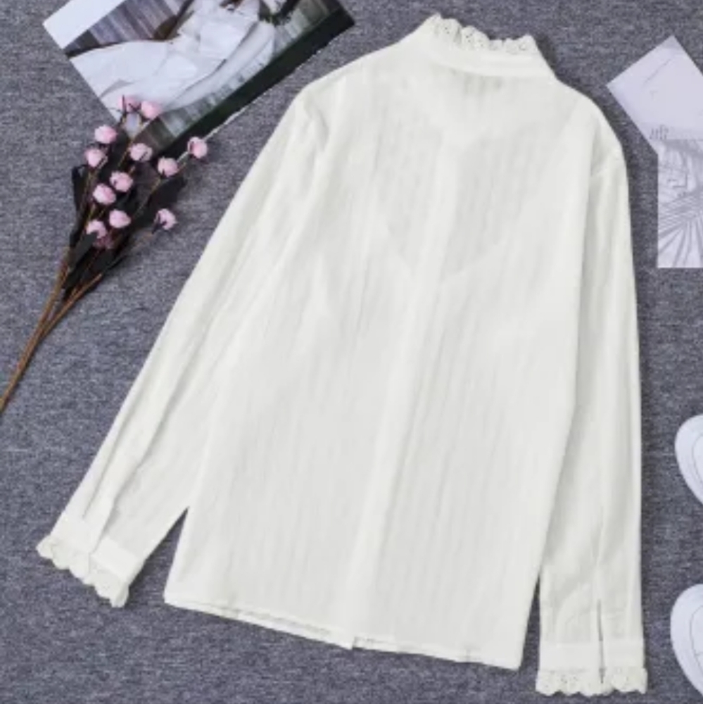 ♥️New stand collar ruffles textured shirt - Picture 5 of 16